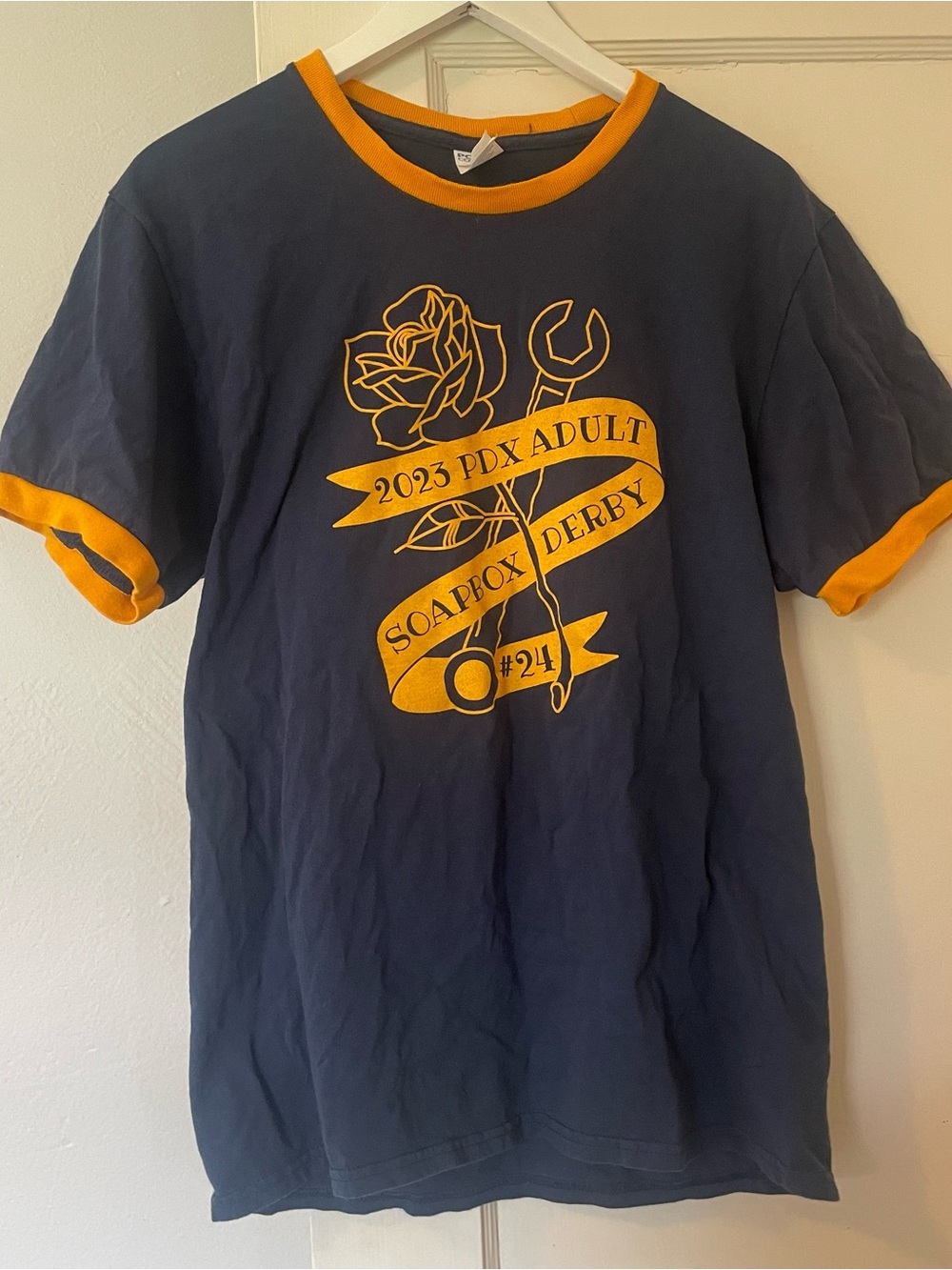 2023 PDX Adult Soapbox Derby Ringer Tee - Navy/Gold